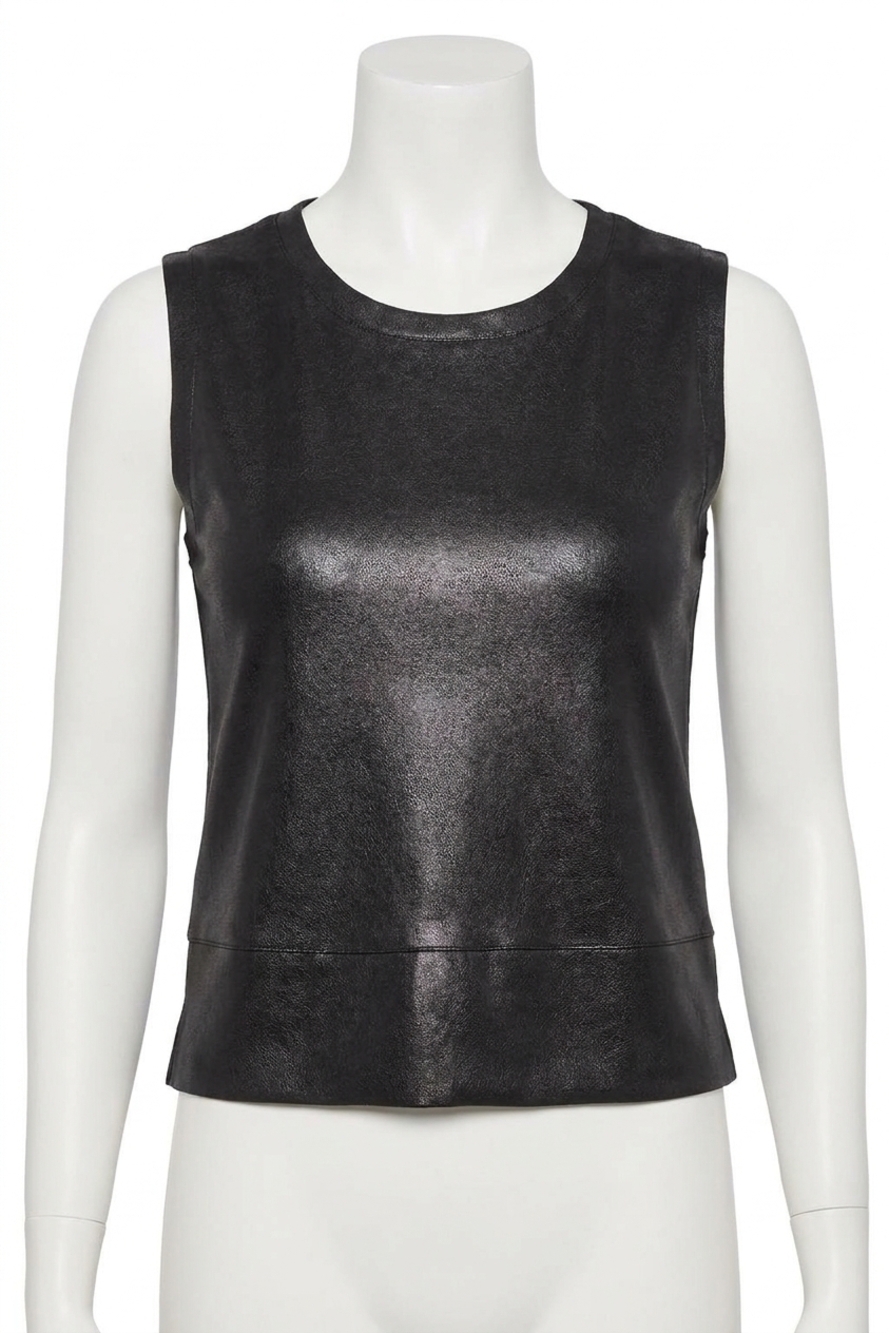 NEW COMMANDO faux leather crop muscle tank in black